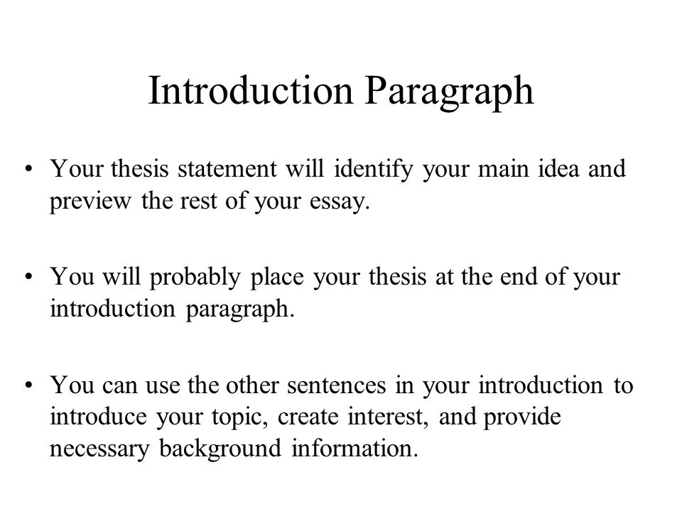 Does a thesis come at the end of the introduction